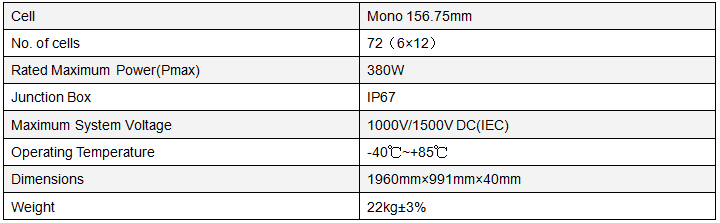 72 cells 380W high Efficiency mono solar panel Ex1